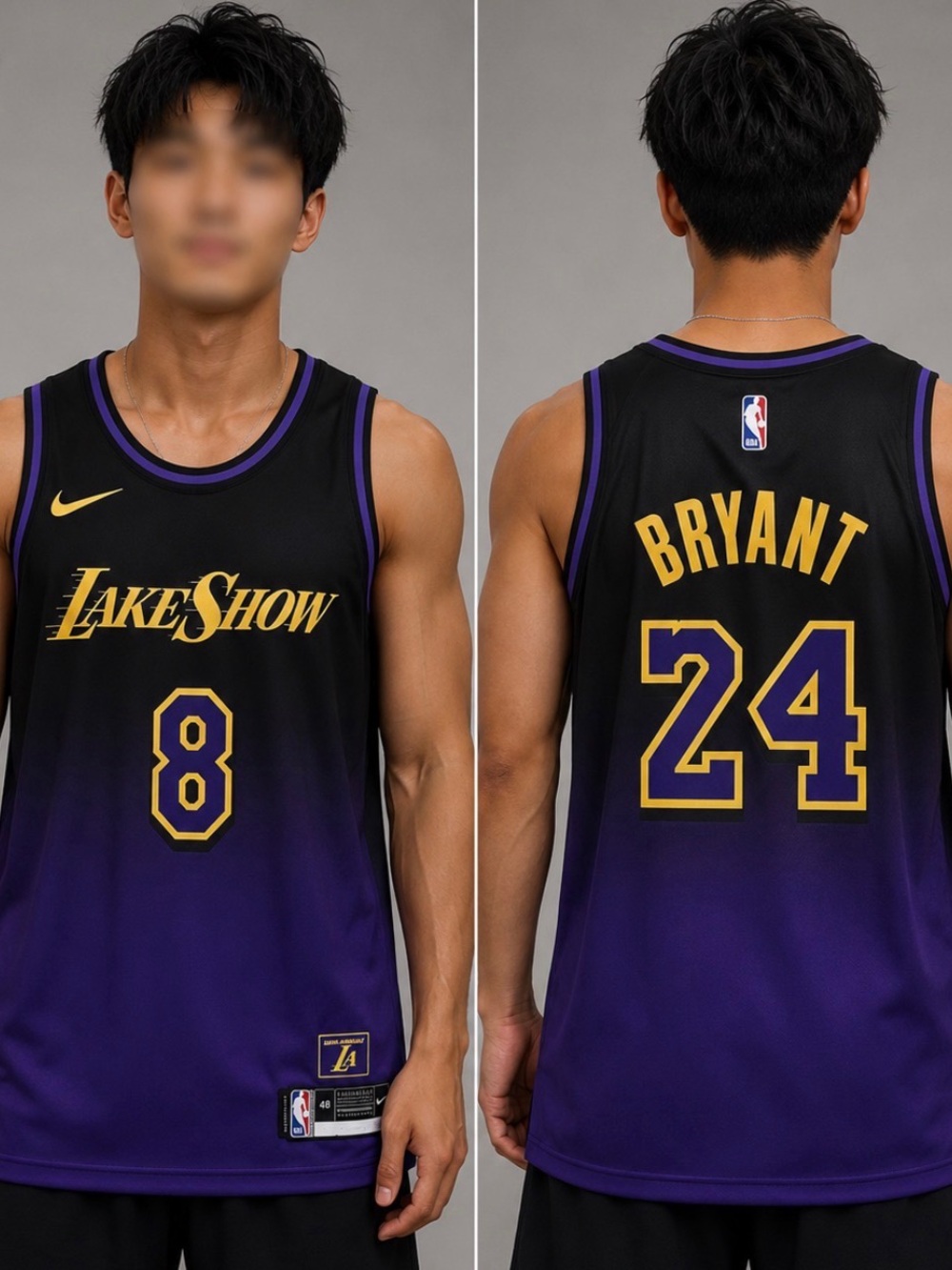 Black + Purple LA Lakers 'Lake Show' Kobe Bryant 8/24 Mens X-Large Printed Jerse